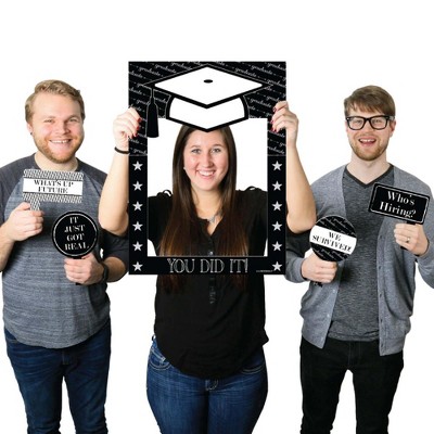 Big Dot of Happiness Graduation Cheers - Graduation Party Selfie Photo Booth Picture Frame and Props - Printed on Sturdy Material