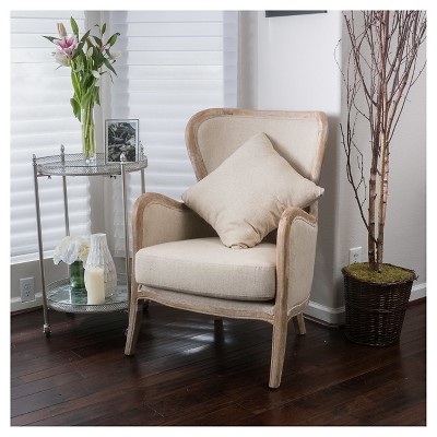 Crenshaw Fabric Wing Chair Beige - Christopher Knight Home: Upholstered Polyester, Hardwood Frame