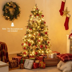 Costway 5/6/7 FT Artificial Christmas Tree with 602/806/1072 Branch Tips, 190/270/350 Warm White LED Lights - 1 of 4