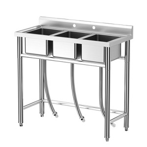 GustoWave 39" x 18" x 37" Stainless Steel Sink with Three Bowl Compartment for Indoor and Outdoor - 1 of 4