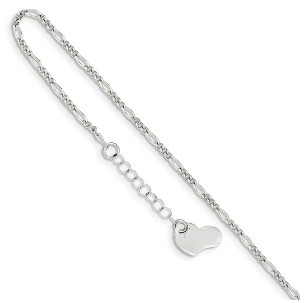 Black Bow Jewelry Sterling Silver Figaro Anklet with Dangling Asymmetrical Heart, 9 Inch - 1 of 4