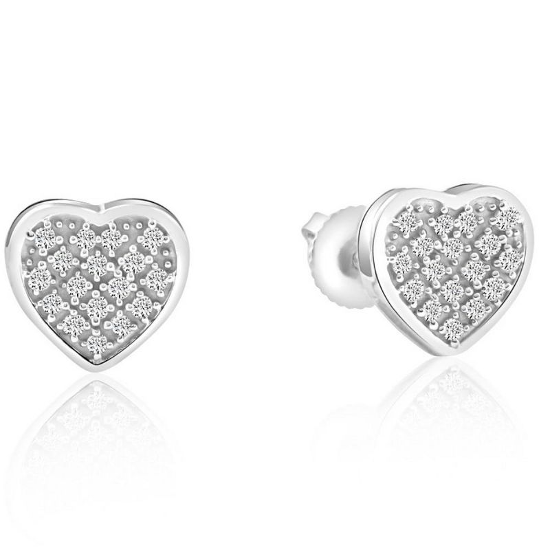 Pompeii3 Pave Diamond Heart Studs Screw Back Earrings in White or Yellow Gold 10k, 2 of 4