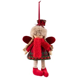 Northlight Plaid Angel Girl with Jute Pigtails  Christmas Ornament - 8.5" - Red and Beige - 1 of 4