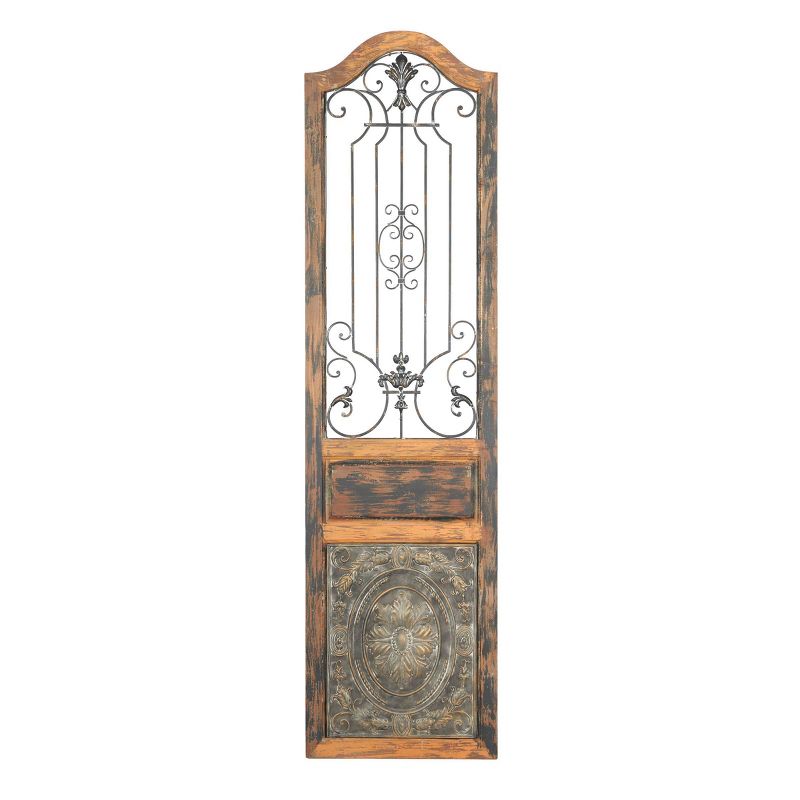 Wood Scroll Distressed Door Inspired Ornamental Wall Decor with Metal Wire Details Brown - Olivia &#38; May, 1 of 22
