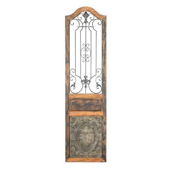 Wood Scroll Distressed Door Inspired Ornamental Wall Decor with Metal Wire Details Brown - Olivia & May