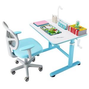 Infans Height Adjustable Kids Desk & Chair Set Study Desk Chair w/Sit-brake Caster Blue - 1 of 4