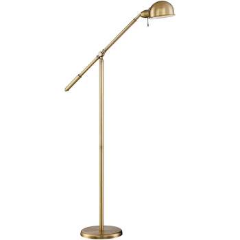 360 Lighting Traditional Pharmacy Floor Lamp with USB Charging Port 55" Tall Brass Dome Shade Adjustable Arm for Living Room Reading