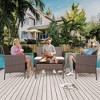 4-Piece All-Weather Wicker Patio Set, Outdoor Rattan Conversation Furniture with Cushions & Glass Table, for Garden, Porch, Poolside - 3 of 4