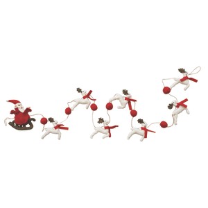 Storied Home Handmade Wool Felt Santa in Sleigh and Reindeer Garland with Pom Poms and Jute Cord, Cream, Red and Brown - 1 of 2