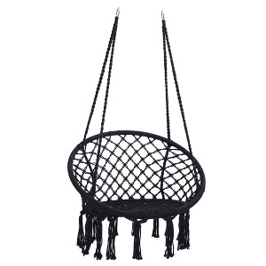 Cesicia Black Hammock Chair, Macrame Swing, Max 330 Lbs Hanging Cotton Rope Hammock Swing Chair for Indoor and Outdoor - 1 of 4