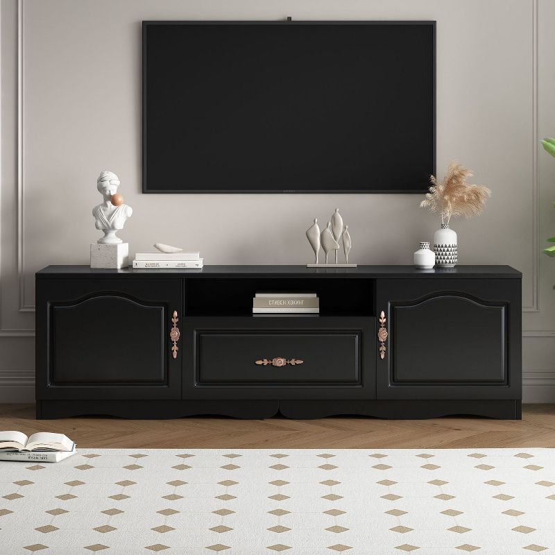 Modern TV Stand for 65 inch TV with 1 Shelf, 1 Drawer and 2 Cabinets, TV Cabinet - The Pop Home, 2 of 11