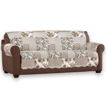 Collections Etc Langdon Reversible Quilted Patchwork Furniture Protector with Floral Accents and Scalloped Edges