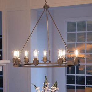 Urban Ambiance Luxury Luxe Industrial Chandelier,  34-1/2"H x 36"W,  Brushed Nickel Finish, UHP2244 - 1 of 4