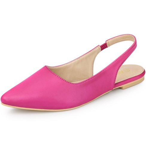 Allegra K Women s Faux Leather Pointed Toe Slip On Slingback Flat Pumps Hot Pink 7