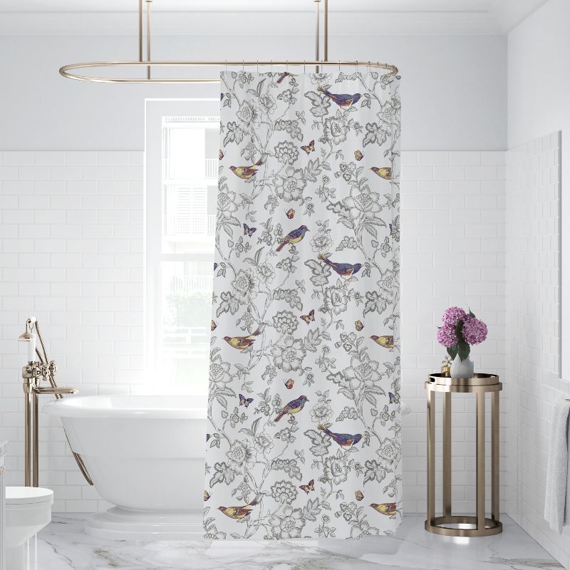 Mockingbird Toile Lined Shower Curtain with Grommets  - Levtex Home, 1 of 4