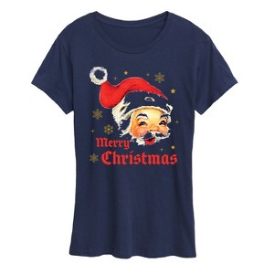 Women's - Instant Message - Merry Christmas Vintage Santa White Tee Short Sleeve Graphic T-Shirt - 1 of 4