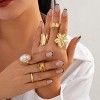 Chunky Flower Knuckle Ring Set | Gold Plated Pearl & Crystal Statement Jewelry | Stackable Bold Rings for Women - 4 of 4
