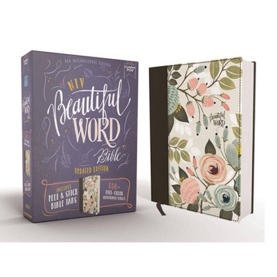 Niv, Beautiful Word Bible, Updated Edition, Peel/Stick Bible Tabs, Cloth Over Board, Multi-Color Floral, Red Letter, Comfort Print - by  Zondervan