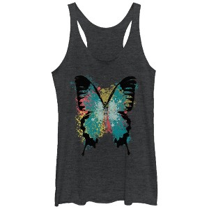 Women's Lost Gods Paint Splatter Butterfly Racerback Tank Top - 1 of 3