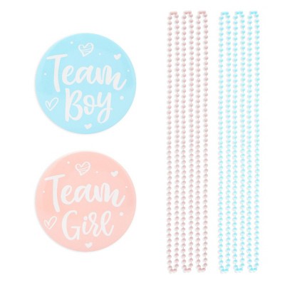 Sparkle and Bash 48 Pieces  Gender Reveal Party Favors - Team Boy Team Girl Gender Button Pins & Beaded Necklaces