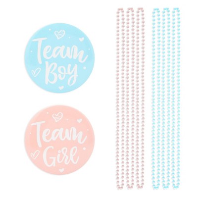 Sparkle and Bash 48 Pieces  Gender Reveal Party Favors - Team Boy Team Girl Gender Button Pins & Beaded Necklaces