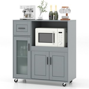 Costway Rolling Kitchen Island with Wheels Kitchen Cart with Drawer and Glass Door Cabinet - 1 of 4