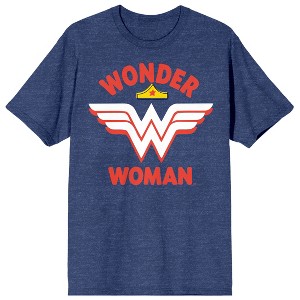 Wonder Woman Logo And Tiara Crew Neck Short Sleeve Navy Melange Women's T-shirt - 1 of 3