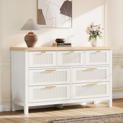 Dresser for Bedroom Rattan Chest of Dressers Tall Dresser for Closet with Drawers Boho Night Stand Large