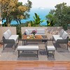 6-Piece Rope Patio Furniture Set with Acacia Wood Table and Ice Box, Outdoor L-Shaped Sectional Sofa with Thick Cushions, Beige/Gray - ModernLuxe - 2 of 4