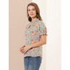 INSPIRE CHIC Women's Ruffled Short Sleeve Floral Mock Neck Summer Top - 4 of 4