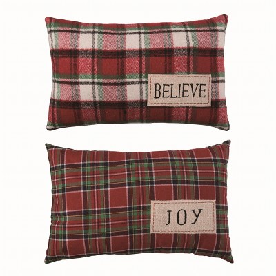 Transpac Fabric Plaid Lumbar Pillow Set of 2 Christmas Home Decorations
