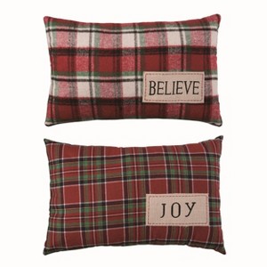 Transpac Fabric Plaid Lumbar Pillow Set of 2 Christmas Home Decorations - 1 of 2