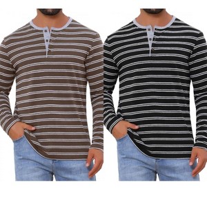 INSPIRE CHIC Men's Long Sleeves Contrasting Colors Striped Henley T-Shirts 2 Packs - 1 of 4
