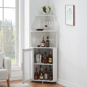 GustoWave 61'' Tall Corner Wine Bar Cabinet with Adjustable Shelves, 5-Tier Industrial Bar Cabinet with Glass Holder, Bar with Mesh Door - 1 of 4