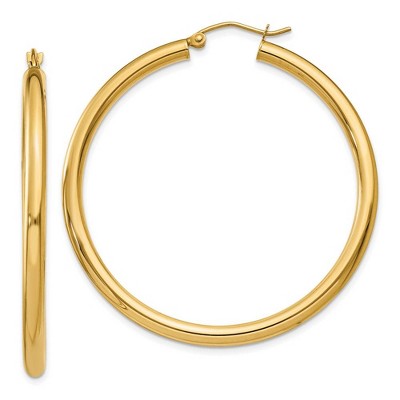 Black Bow Jewelry 3mm x 45mm 14k Yellow Gold Classic Round Hoop Earrings