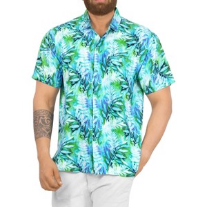 HAPPY BAY Mens Hawaiian Shirts Short Sleeve Button Down Shirt Men's Holiday Shirts Beach Casual Holiday Aloha Shirts for Men XXL Leaves, Autumn Green - 1 of 4