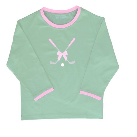 Bits & Bows Kids Golf Clubs & Bow Long Sleeve Shirt, Green 7/8