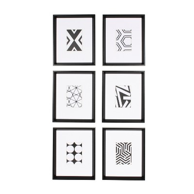 6-Piece Black and White Geometric Abstract Framed Art Set
