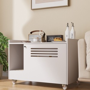 LAOTIES Hidden Cat Litter Box Enclosure,Wooden Cat House Side Table Storage Cabinet with Top Fence and Wheels - 1 of 4