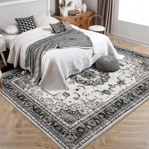 Vintage Area Rug - Machine Washable Low Pile Carpet with Non-Slip Rubber Backing, Soft Pet Friendly Rug for Living Room, Bedroom, Dining Room - 1 of 4