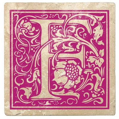 Christmas by Krebs 4pc Ivory and Tutti Frutti Pink Alphabet "F" Square Monogram Coasters 4"