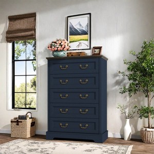 ORRD Farmhouse Style Bedroom 5 Drawer Dresser, 31.5'' Wooden Chest of Drawers with Metal Handles for Living Room, Hallway, Closet (Gray) - 1 of 4