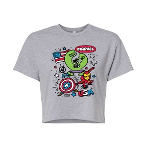 Women's - Marvel - Avengers USA Sketch Cropped Graphic T-Shirt - 1 of 4