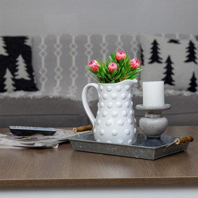 Silver Galvanized Rectangular Trays with Wooden Handles, Set of 2