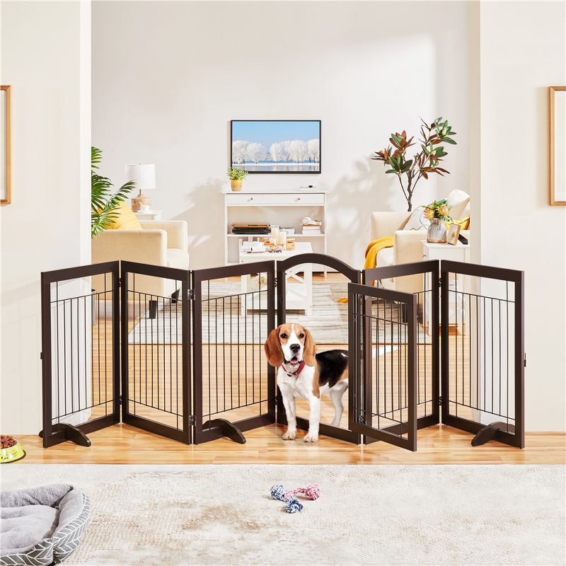 Yaheetech 32″ H Pet Gate with Wood and Wire for Doorway, 4 of 9