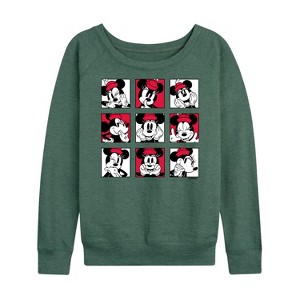 Women's - Disney - Minnie Grid Lightweight French Terry Wide Neck Long Sleeve Graphic Shirt - 1 of 4