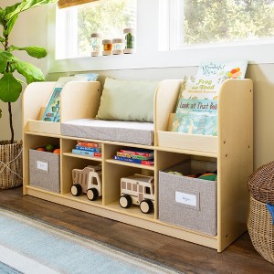 Guidecraft EdQ Reading Nook: Wooden Kids' Furniture for Book Storage with Bins and Cushioned Seat, Reading Bench Bookshelf - 1 of 4