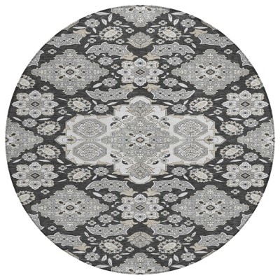 HomeRoots 8' Charcoal Gray And Beige Round Medallion Washable Indoor Outdoor Area Rug