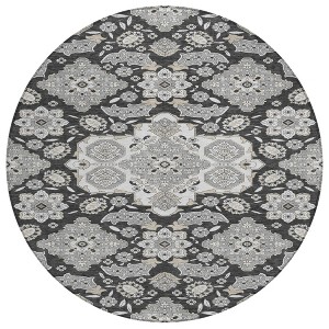 HomeRoots 8' Charcoal Gray And Beige Round Medallion Washable Indoor Outdoor Area Rug - 1 of 4