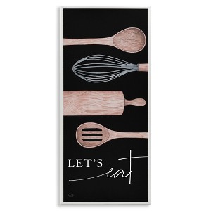 Stupell Industries Let's Eat with Kitchen Utensils Framed Giclee Art, White, 10" x 24" - 1 of 4
